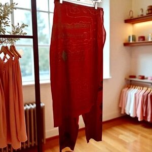 Vintage Susan Unger Designer Size M RARE 2 pc Painted Silk Pant with Sarong NEW